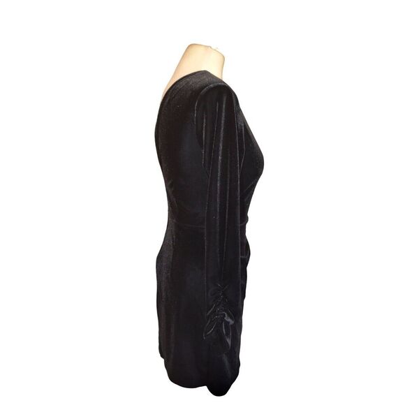 Zara Black Velvet Mini Dress M Long Sleeve Ruched Party Elegant Retro Chic 90s - Picture 3 of 9